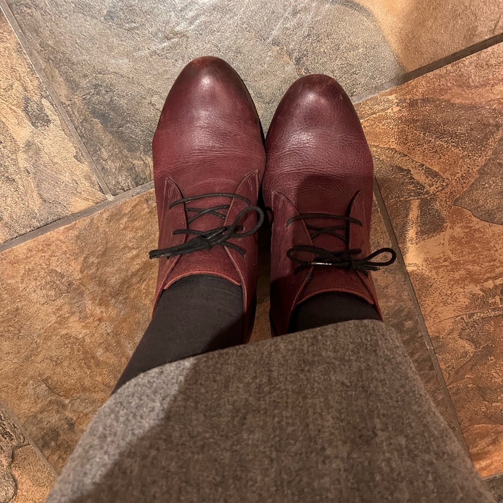 Maroon leather booties
